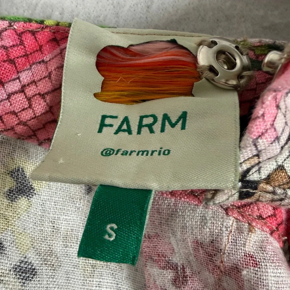 Farm Rio Floral Romper Womens Size S Beige Pink Linen Blend Boho Tropical Summer